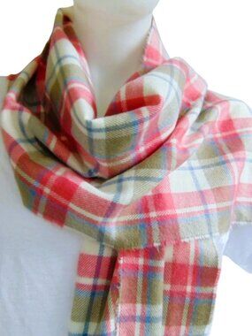 100% Cashmere Plaid Scarf Made in Germany Fringe Soft Luxury Wrap